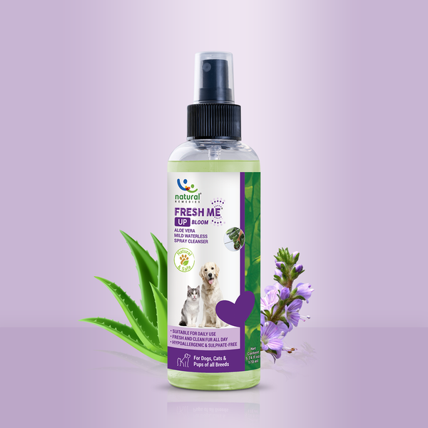 Natural Waterless Pet Shampoo & Aloe Vera Spray Cleanser - Fresh Me Up Bloom Aloevera for Dogs & Cats | Lick-Safe, Hypoallergenic & pH Balanced